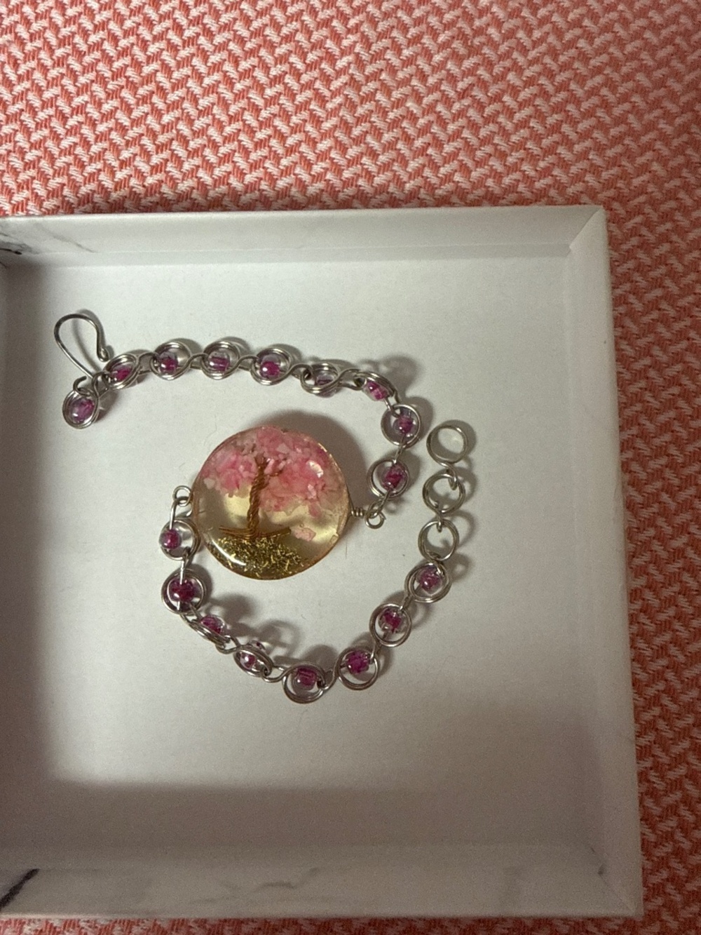 Handmade Resin Gem and Copper Tree Beaded Bracelet
